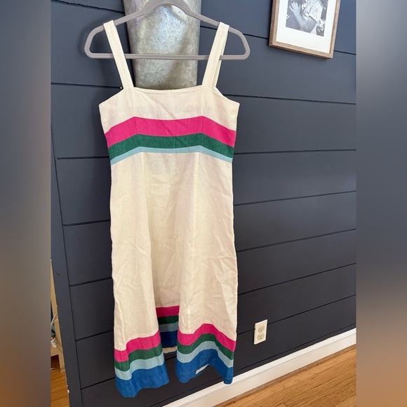 Boden UK10P US6P Linen Blend Willa Midi Dress Ivory Stripe - Picture 4 of 9